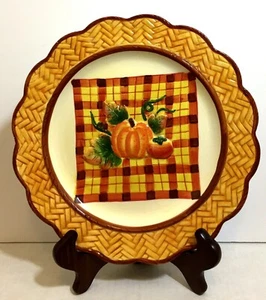 Ceramic Serving Tray Pumpkin 10" Round Platter Harvest Thanksgiving Fall - Picture 1 of 12