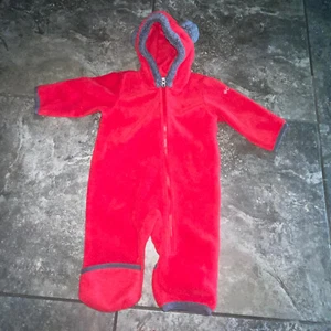 Columbia Red Fleece Long Sleeve Zipper Hoodie One Piece Baby 3-6 Months - Picture 1 of 14