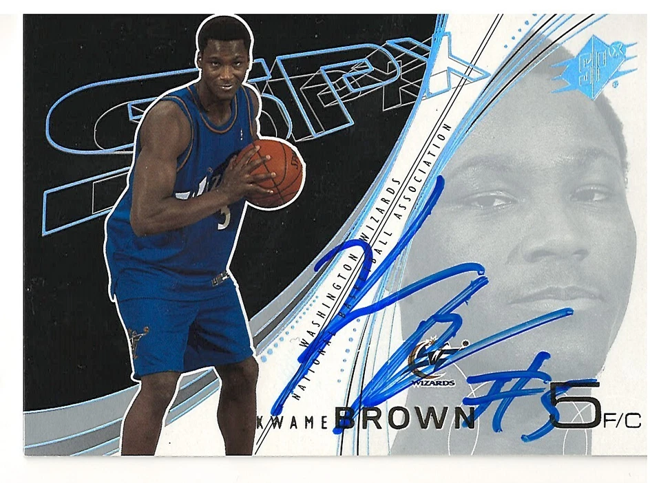 TARJETA DE NOVATO KWAME BROWN WASHINGTON WIZARDS # 1 SELECCIÓN DEL DRAFT FIRMADA CUBIERTA SUPERIOR Foto 1 de 1