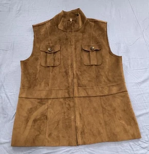 Lauren Ralph Lauren Damen Weste Large Braun Wildlederimitat Full Zip Safariweste - Bild 1 von 7