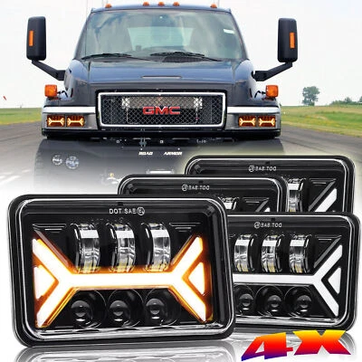 4PCS For GMC C4500 C5500 Topkick 2003-2009 DOT 4x6" LED Headlights Hi/Lo Beam H4 - Image 1 of 4