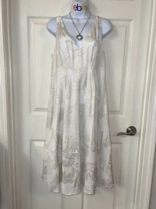 ๐ Ann Taylor Pleated Textured Floral Ivory Sleeveless Dress, 12 - Picture 1 of 11