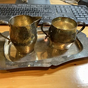 Sugar/Creamer Tray Derby S.P.Co EPNS Silver Hand Beaten Intl Silver Co 1149 - Picture 1 of 10
