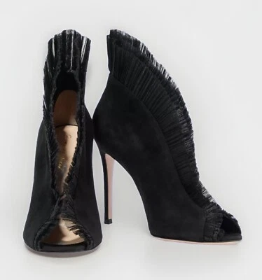 GIANVITO ROSSI⚡️"Ginerva" Volantes Vamp Tul Punta abierta Gamuza Bombas 37.5EU/7.5US Foto 1 de 4