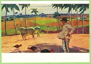 P.Ossovsky 1961 Russian postcard Men Animals Birds Field of Cuba - Picture 1 of 2