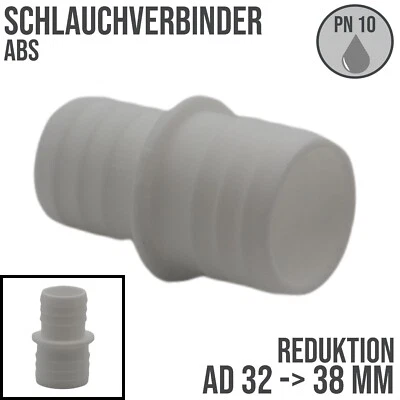 DEINSCHLAUCH24 Schlauch Tülle Verbinder Reduzierer Stutzen Doppel Pool Schlauch 32 -> 38 mm