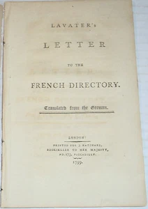 1799 1ST Englisch ED. WAVATERBRIEF AN DAS FRANZÖSISCHE VERZEICHNIS - Schweizer Beruf - Bild 1 von 5