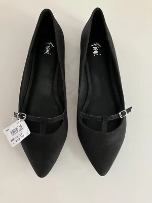 FIONI Payless Punta Punta T Correa Plana Imitación Gamuza Hebilla Plateada 🖤 11 🖤 NUEVO NUEVO SIN CAJA Foto 1 de 4