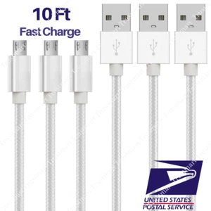 3 PACK 10Ft Extra Long Micro USB Cable Fast Charge Android Charger Charging Cord - Picture 1 of 12