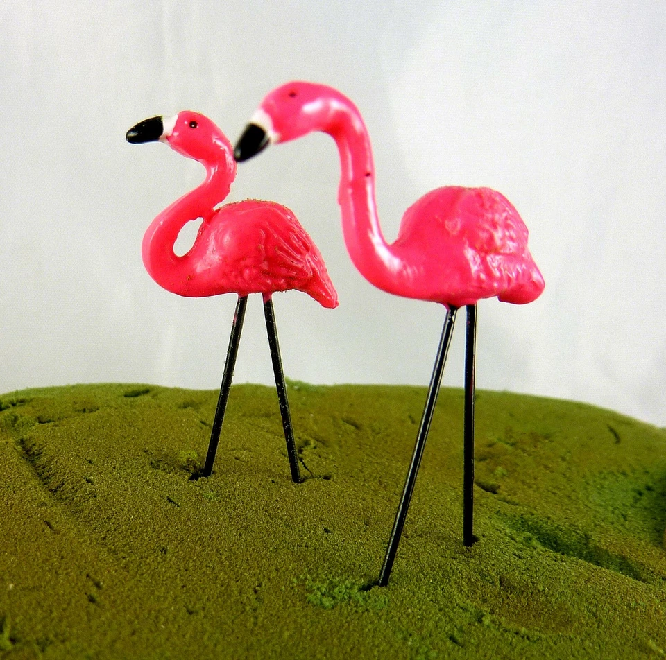 Dollhouse Miniature Fairy Garden 2 Tiny 1 1/4" Lawn Flamingos Set, 16813 - Image 1 of 1
