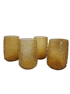 Vintage Anchor Hocking Lido Milano Honey Gold Amber Glass Tumbler Set of 4 MCM - Picture 1 of 6