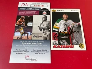 Tarjeta UD Ed Belfour Blackhawks HOF 1991-92 cubierta superior firmada automática JSA certificado de autenticidad - Imagen 1 de 2