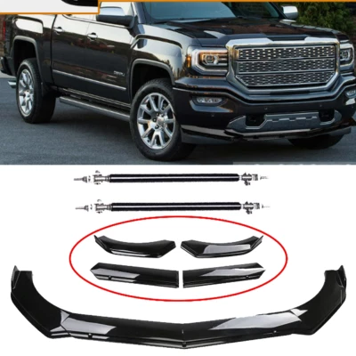 For GMC Sierra 1500 Front Bumper Lip Splitter Spoiler +Strut Rods Bar Rods Bod - Image 1 of 4