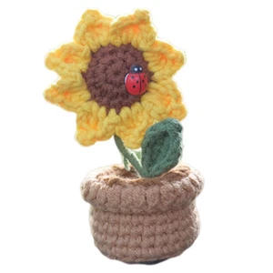 Sunflower Mini Crochet Knitted Flower Artificial Bouquet Desk Decor for Living - Picture 1 of 12