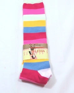 Wide Rugby Striped Knee High trouser socks White Pink Blue Yellow Womens 9-11 Y - Picture 1 of 3