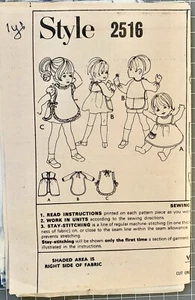 STYLE 2516 Child’s Smock, Apron & Top Sewing Pattern. Size - 1 Year Old. 1960’s. - Picture 1 of 2