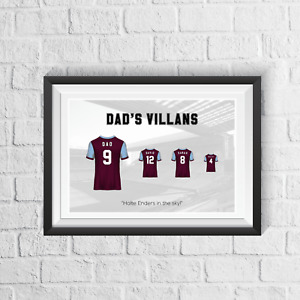Personalised Aston Villa Family Football Shirt Print | Fathers Day Gift