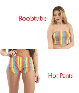 Ladies Girls Women Rainbow Stripe BOOB-TUBE LGBT Festival Gay Pride Hot Pant - Picture 1 of 5