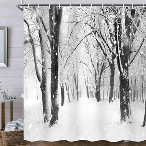 Winter Shower Covered Bathroom Curtains Christmas Bathtub Curtains 71X71 Inches - Picture 1 of 12