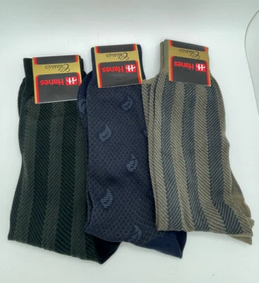 Hanes Classics Para Hombre 3 Pares Calcetines Crew Negro, Azul Marino, Mezcla de Algodón Pémez Foto 1 de 2