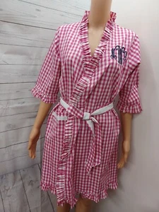 MSC Mainstreet Collection Robe Dressing Gown Womens Pink Gingham Ruffle Belt S/M - Picture 1 of 12