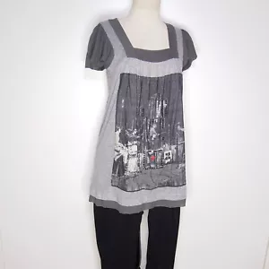 Twinset Short Sleeve T Shirt Top Gray Cotton Silk Womens Size S - Picture 1 of 6