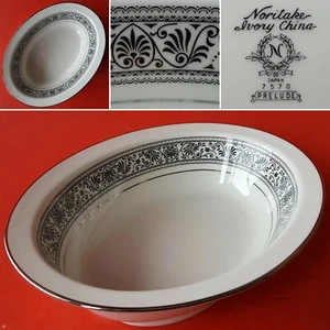 Noritake Ivory China PRELUDE 10" Oval Vegetable Bowl. Black Filigree w/Platinum - Picture 1 of 10
