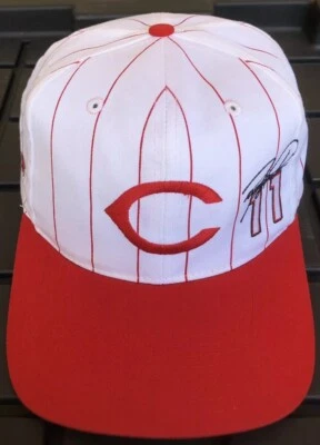 Vintage Barry Larkin 11 Cincinnati Reds Pinstripe SnapBack Hat Twins Enterprise - Image 1 of 4