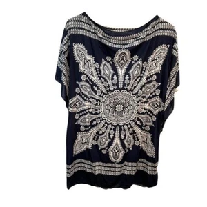 Apostrophe Women’s Batwing Blouse Navy Blue White Floral Cowl Neck Cotton Blend - Picture 1 of 9