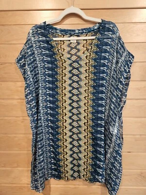 O'NEILL Swim Cover-up Sheer Small Nwot Blue Geometric Lightweight Beach Pullover - Image 1 of 4