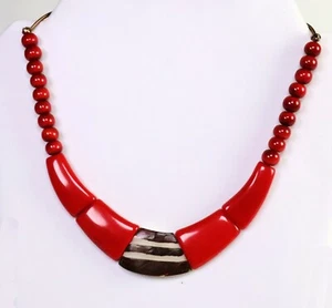 ROJO - Collar de Hebra de Tuerca Tagua - Collar Le - Orgánico, Vegano, Comercio Justo - Imagen 1 de 2