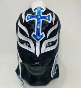 King Mystery Semi Professional Grade Wrestling Lucha Libre Mask Mohawk Black Blu - Picture 1 of 5