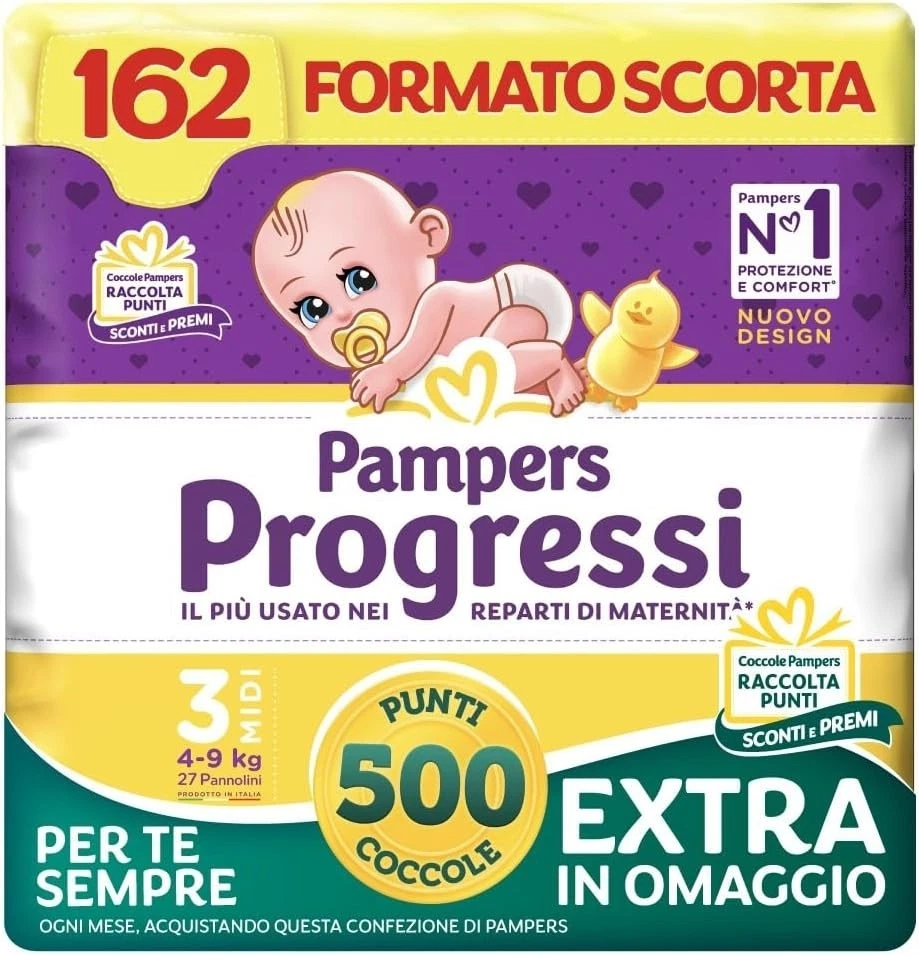 Pampers Progressi 162 Pannolini Taglia 3 Midi 4-9 kg Extraconvenienza