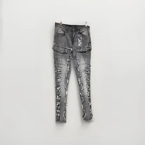 KDNK  Jean Mens 30 Grey Skinny Flare Zipped Calf’s Stretch Distressed Light Wash - Picture 1 of 19