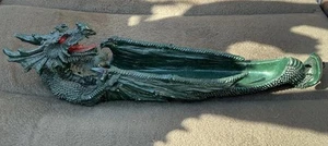 Green Dragon Figurine 9cm High 30cm Long Incense Stick Burner Holder - Picture 1 of 9