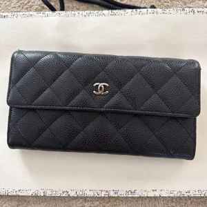 CHANEL Matelasse Caviar Leather Long Wallet Silver Hardware with Box Card Bag - Picture 1 of 14