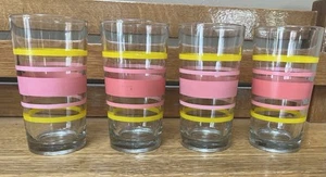 VTG Retro Libby 12 ounces 2 Striped Tumblers Drinking Glasses Pink Yellow - Picture 1 of 11