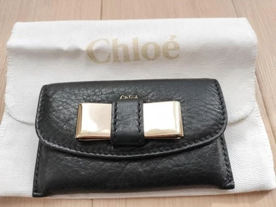 Cartera para mujer Chloe Lily tarjetero de visita estuche cinta cuero negro limitado E Foto 1 de 4