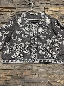 Soft Surroundings Jacke Damen XL grau Wildwood Cropped Bolero bestickt - Bild 1 von 10