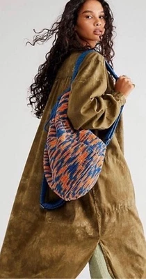 Free People Montana Crochet Backpack Bucket  Adjustable Straps Orange Blue NEW - Image 1 of 4