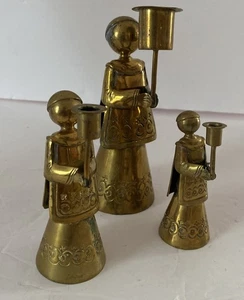 Vintage 3er Set schwere Messing Altar Junge Kerzenständer Made in Mexico 6”, 4” & 3” - Bild 1 von 17