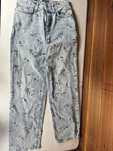 Pantalones de mezclilla Wild Fable años 90 relajados rectos florales blancos rosa azul para mujer talla 4 - Imagen 1 de 6