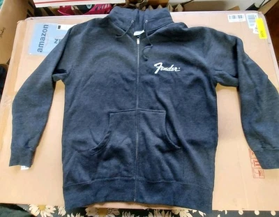 Fender Full Zip Hoodie Large Gray Sweatshirt Graphic Print Rock And Roll - Image 1 of 4