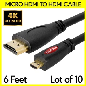 10 Pack 6 FT Micro HDMI Cable Micro HDMI to HDMI Cord Adapter for Camera Tablet - Picture 1 of 3