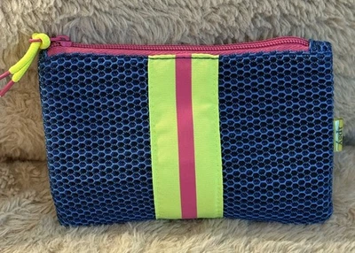 Ipsy Makeup Cosmetic Bag Mesh Blue Yellow Pink Stripe - Image 1 of 4