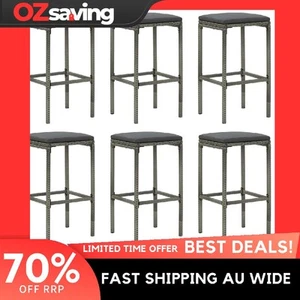 Bar Stools 6 pcs Grey Cushion Rattan Steel 38x38x76cm Comfortable 3450 - Picture 1 of 8