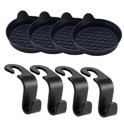 Juego Accesorios Coche, Pack 4 Posavasos Coche Negro y Pack de 4 Ganchos Monedero para  Foto 1 de 4