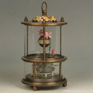 Mechanical Clock Cloisonnee Horologe Glass around Three fishes FL031 - Picture 1 of 10