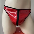 Bold and Alluring Mens Red Faux Leather Sexy Thong G String Brief Panties