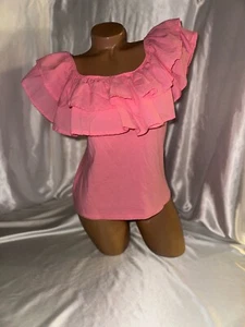 Camisa H&M con Volantes Hombro Descubierto Rosa Mezcla de Algodón Grande - Imagen 1 de 5